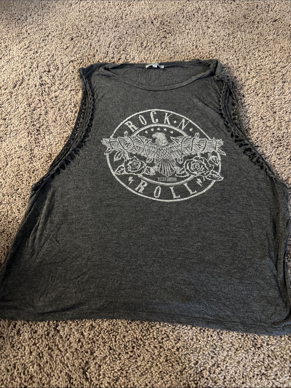 Charlotte Russe Charcoal Graphic Rock N Roll Muscle Tank